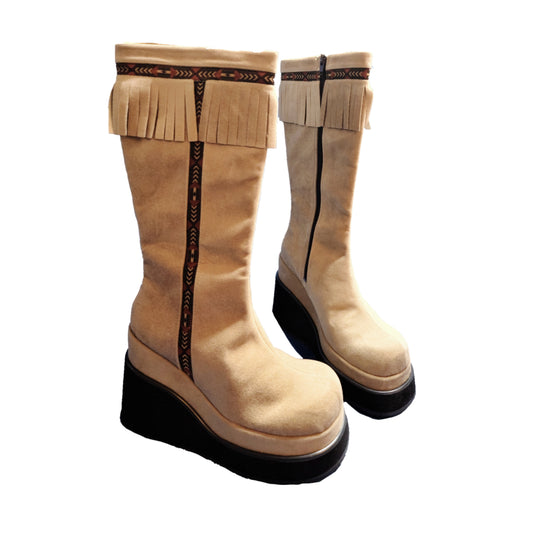 Bottes à plateformes vintage à franges - zimfriperie