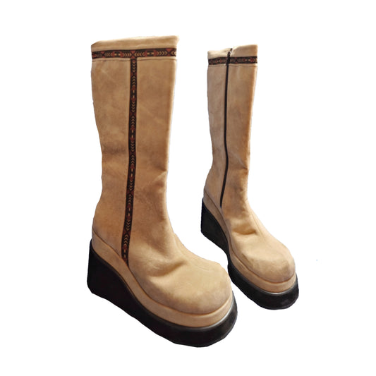 Bottes vintage à plateformes crème - zimfriperie