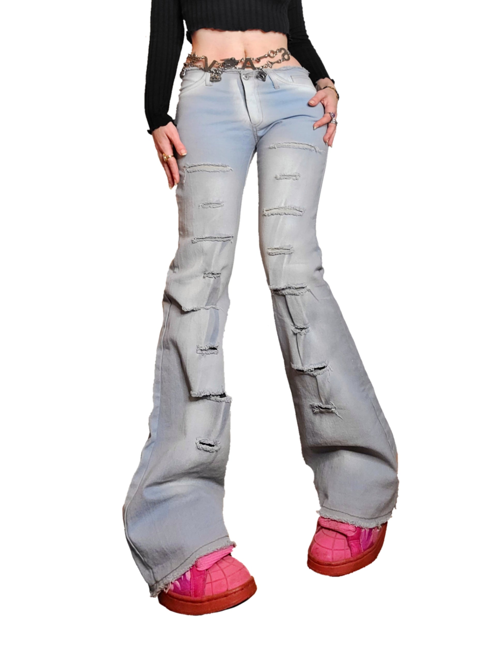 Jean y2k pattes deph destroy bratz  style taille basse 2000s bootcut 