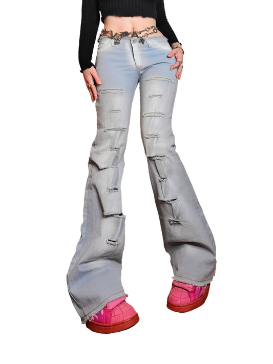 Jean y2k pattes deph destroy bratz  style taille basse 2000s bootcut 