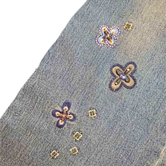 Jean y2k pattes d'eph brodé fleurs - zimfriperie
