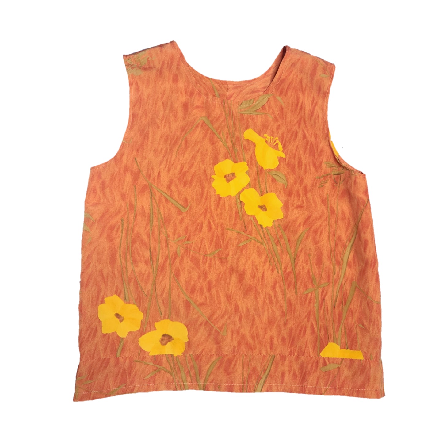 Top vintage 70s imprime fleurs printed orange seventies fancy