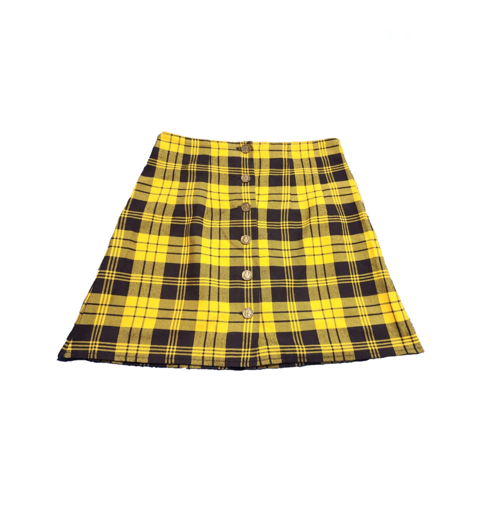 Jupe vintage 90s a carreaux taille haute jaune et noire trapeze bratz automne grunge emo
