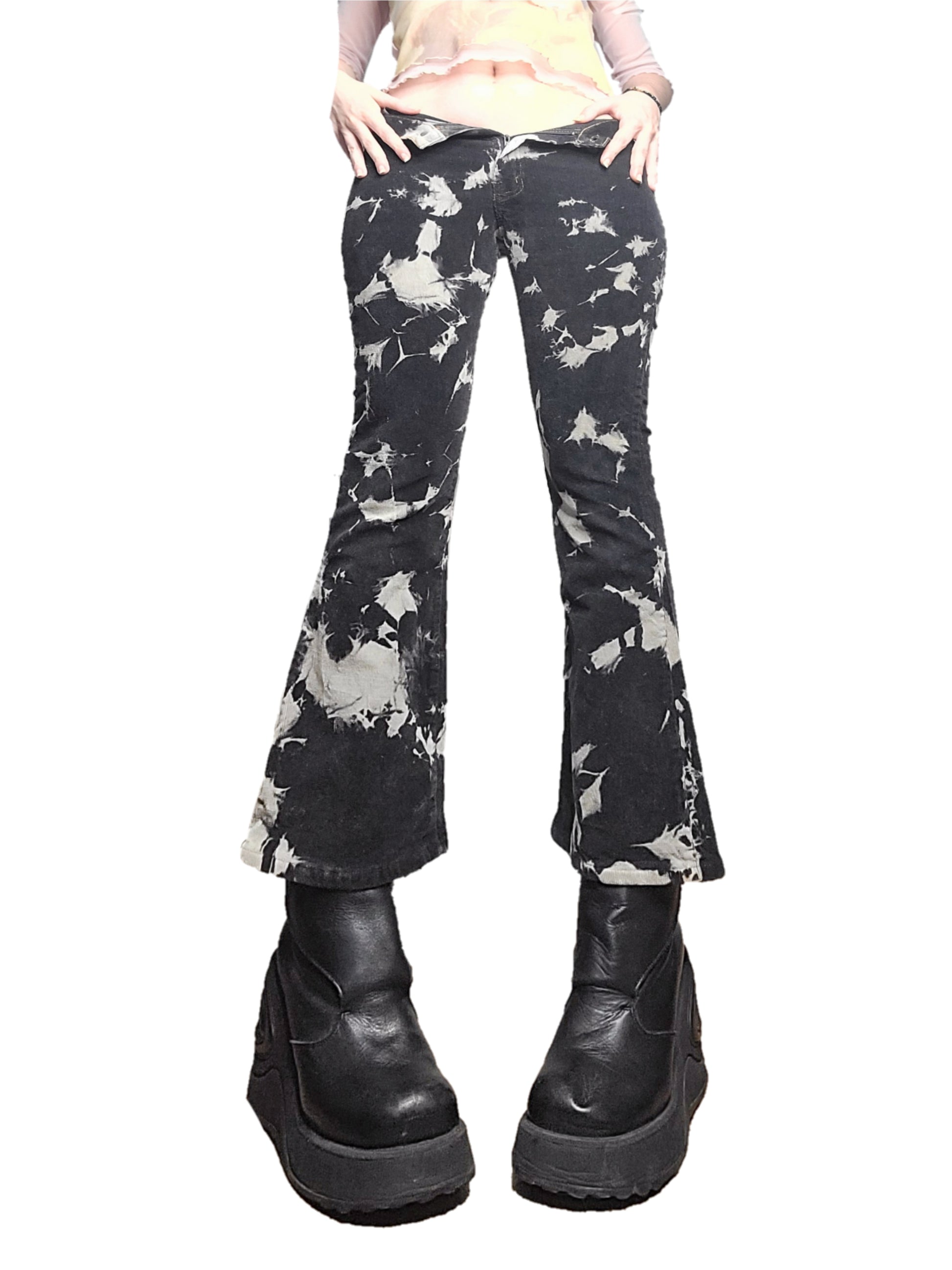 Pantalon flare y2k vintage tie and dye emo corduroy velours cotele ghotic grunge punk