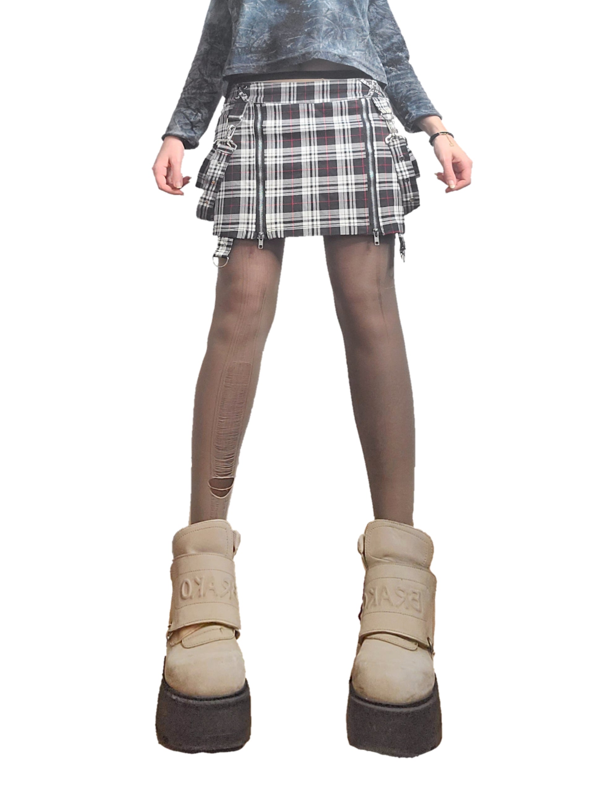 Jupe vintage y2k harajuku emogirl emo gith carreaux chaines grunge japan 