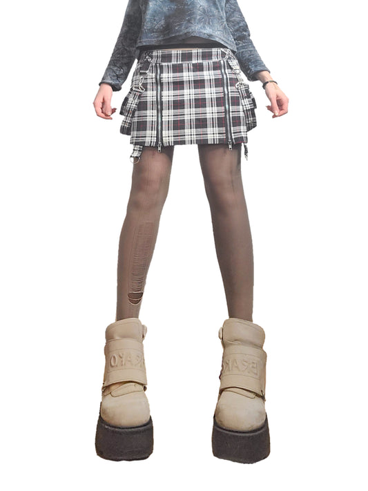 Jupe vintage y2k harajuku emogirl emo gith carreaux chaines grunge japan 