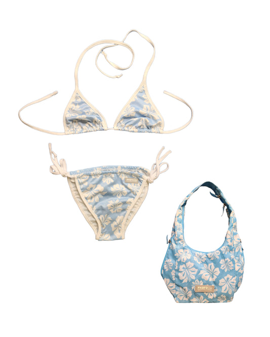 Maillot 2 pieces hibiscus 2000s vintage pastel fancy y2k mini bag indie style bratz hawaii