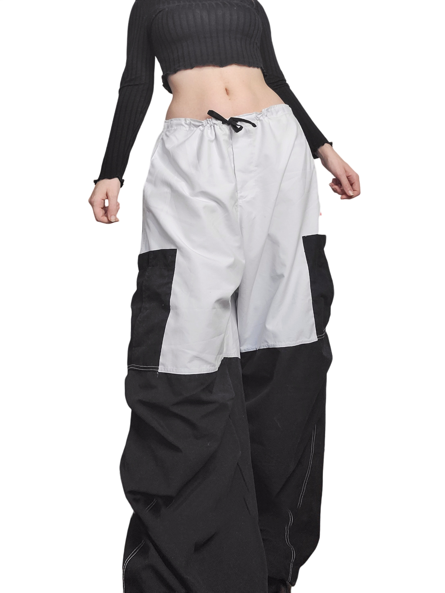 Black and white parachute baggy