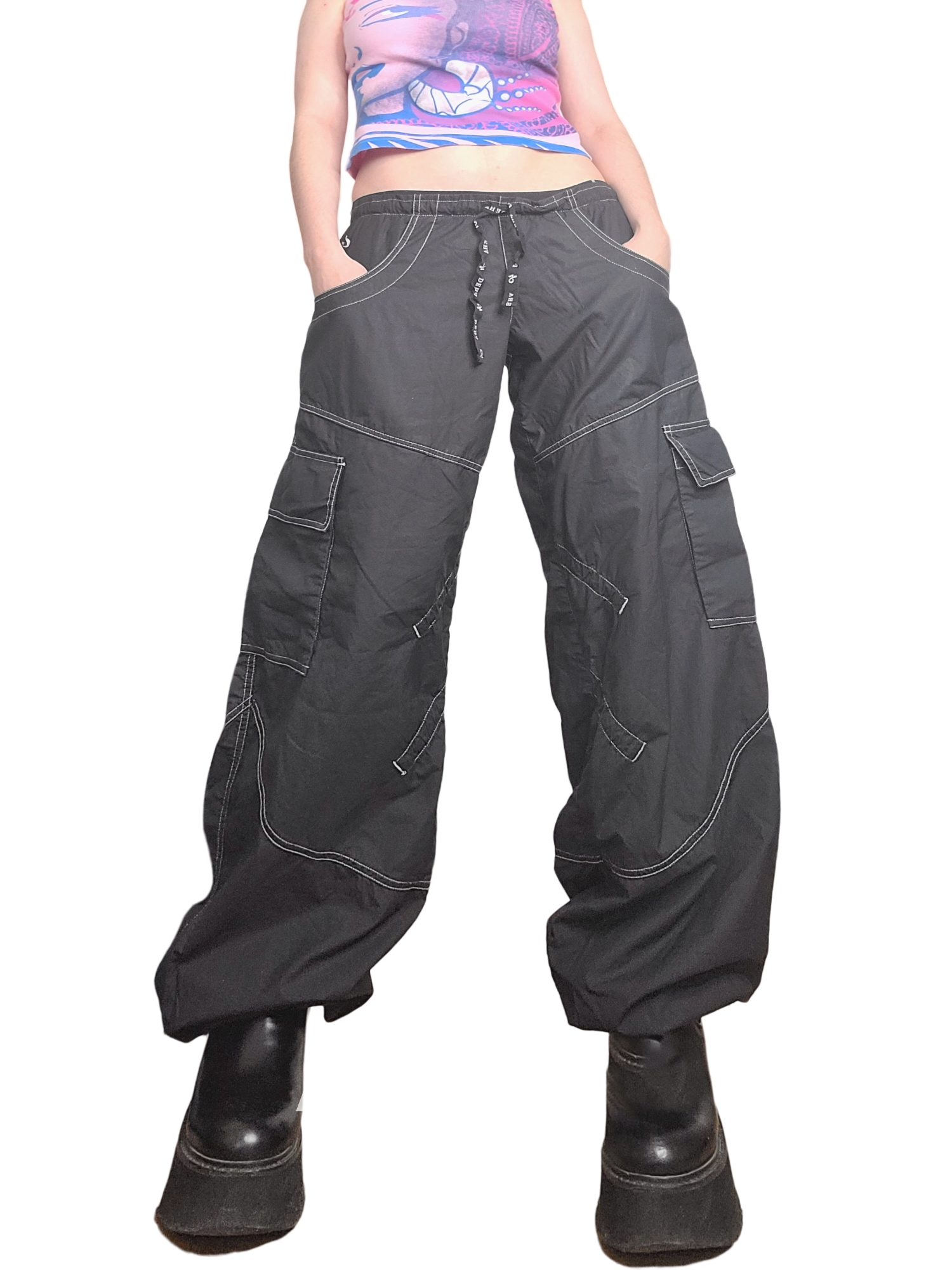 Cargo parachute vintage 90s overpants noir baggy hiphop harajuku archive gorpcore techwear sportwear