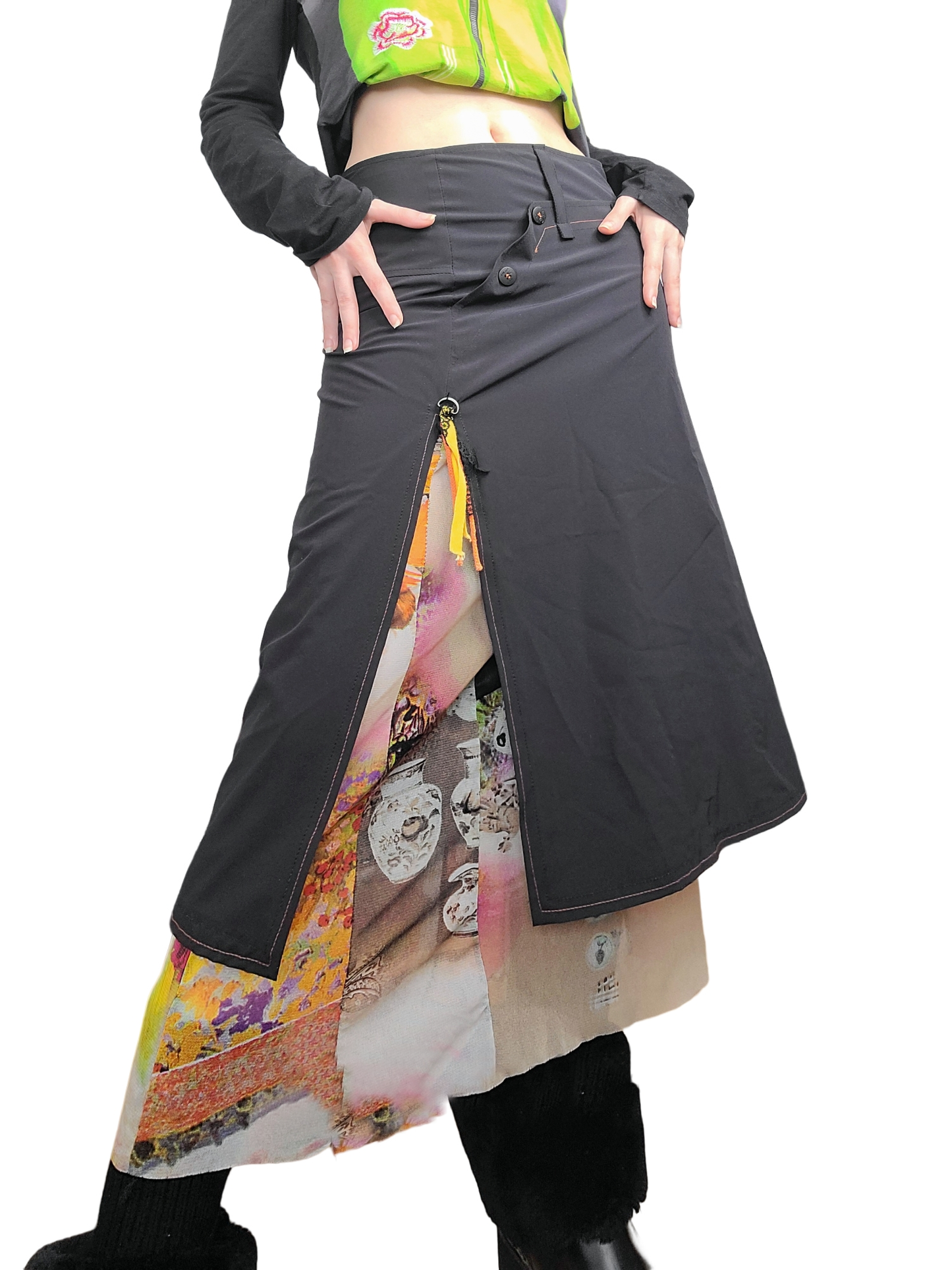 Long harajuku skirt with mesh lining