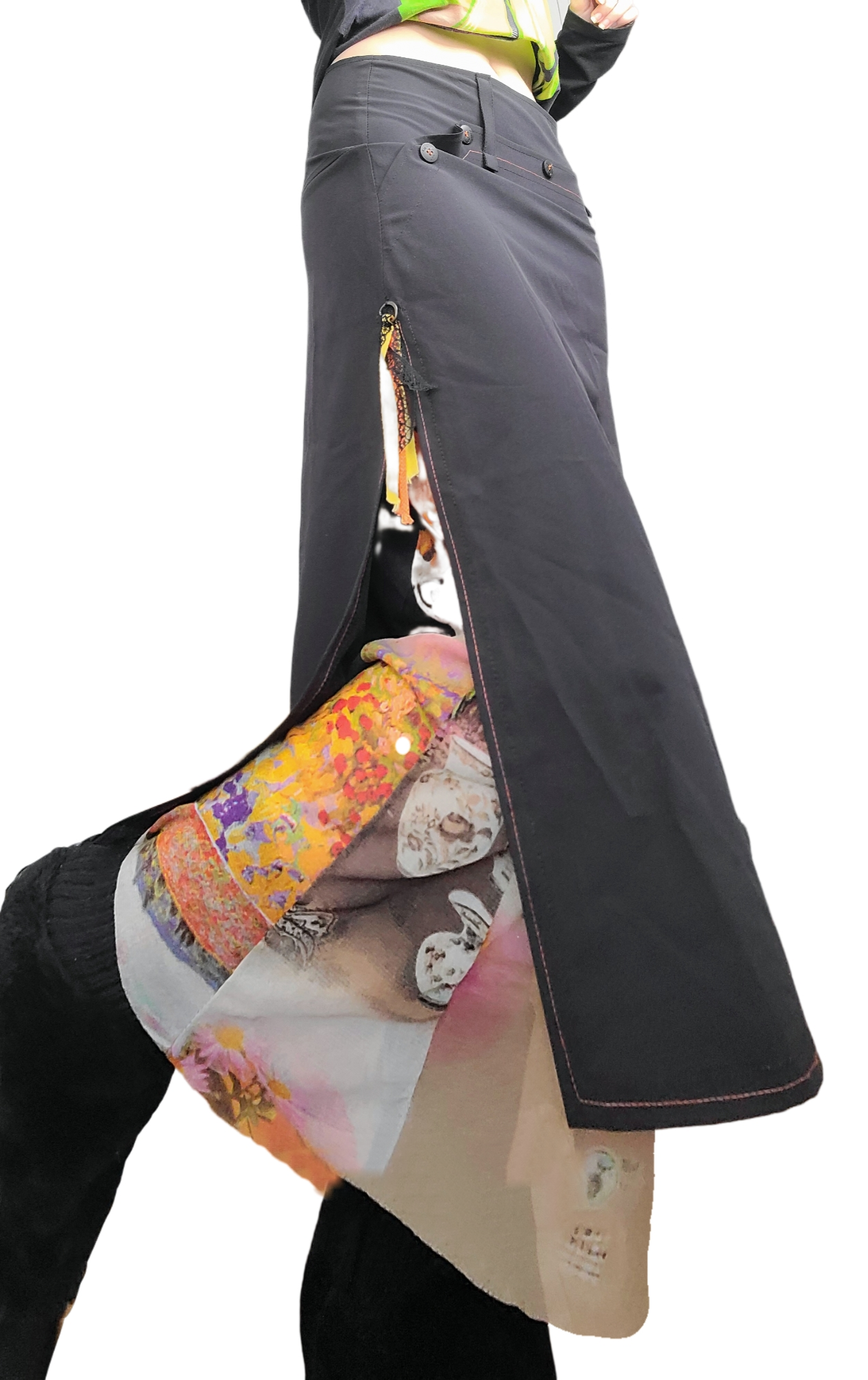 Long harajuku skirt with mesh lining