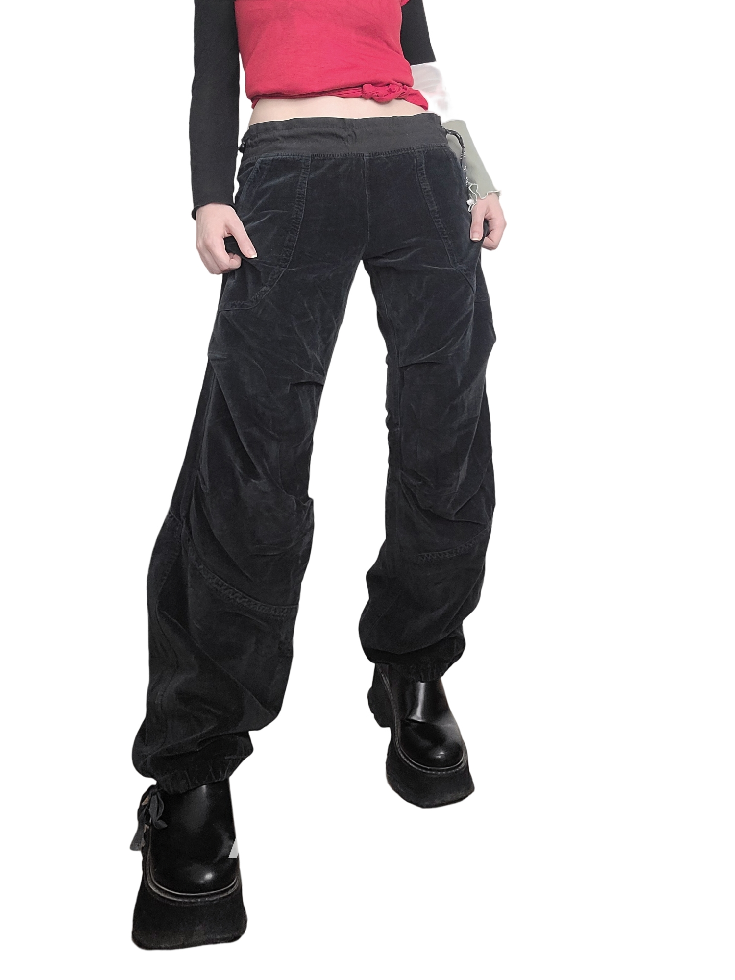 Cargo velours noir vintage hiphop taille basse 2000 baggy y2k bratz overpants oversize 90s nineties