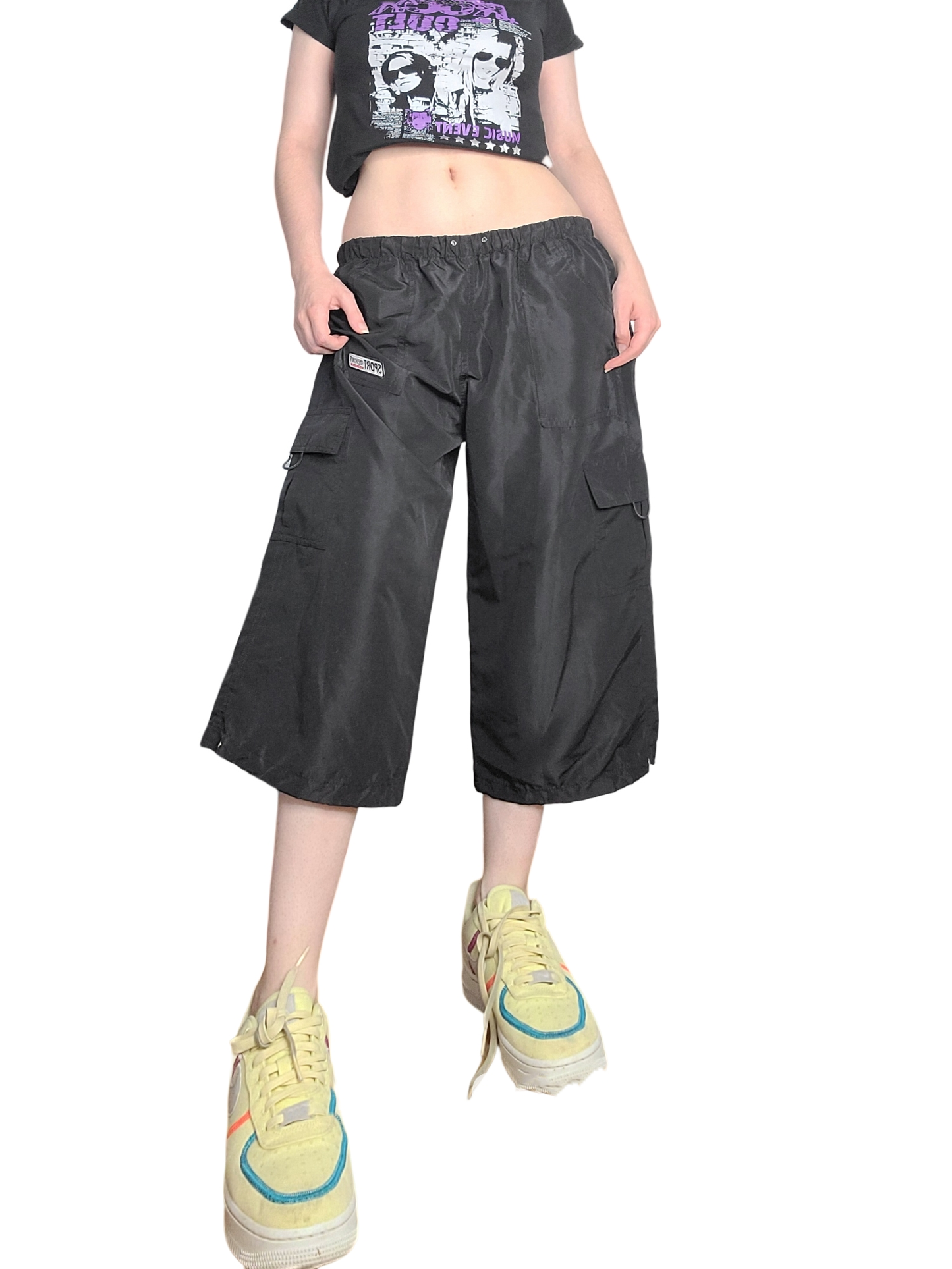 Gorpcore parachute cargo cropped pants