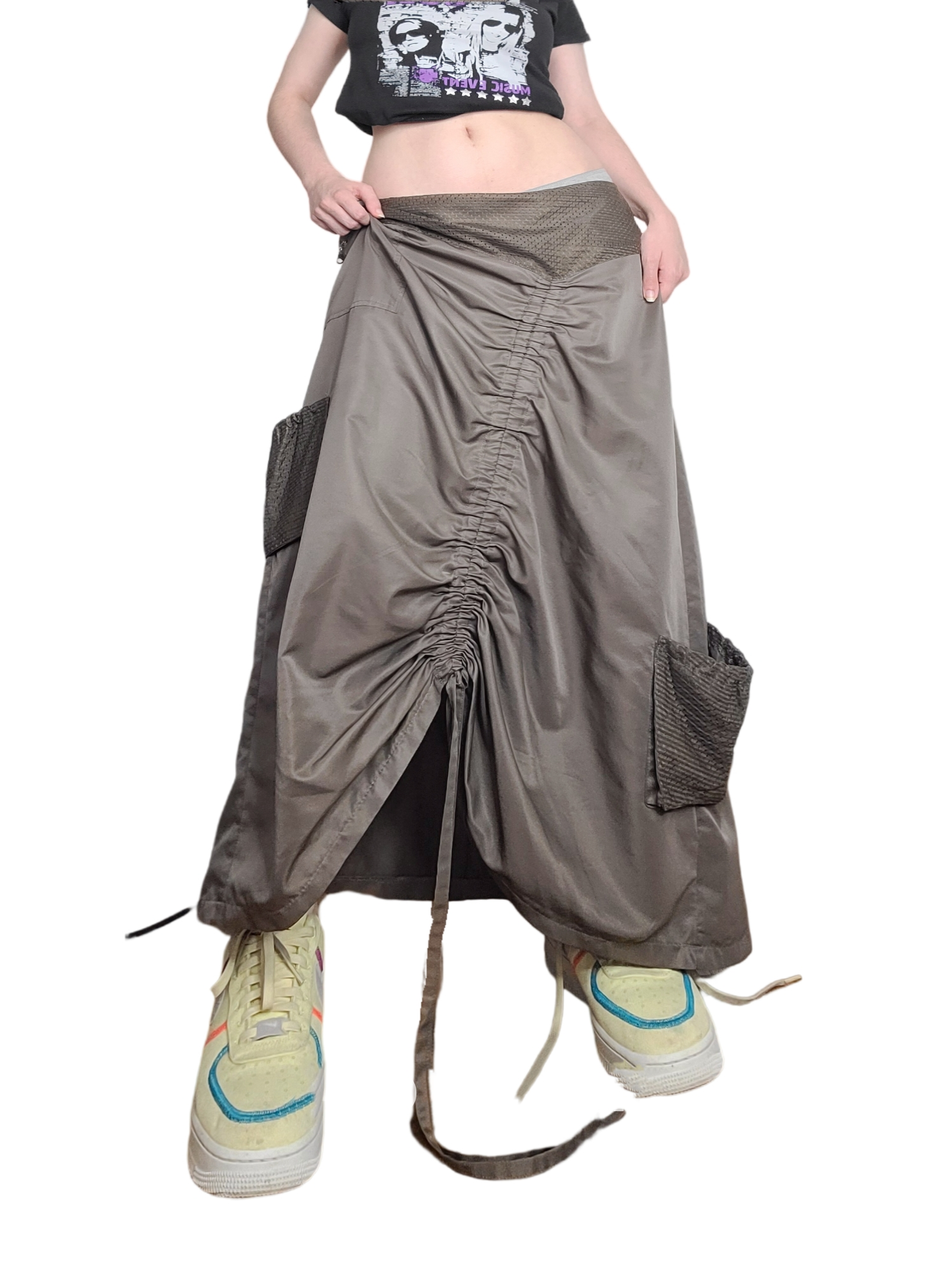 Gorpcore techwear khaki cargo skirt