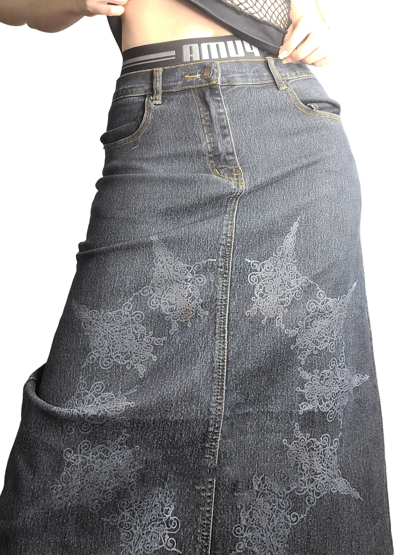 90s bohemian long denim skirt