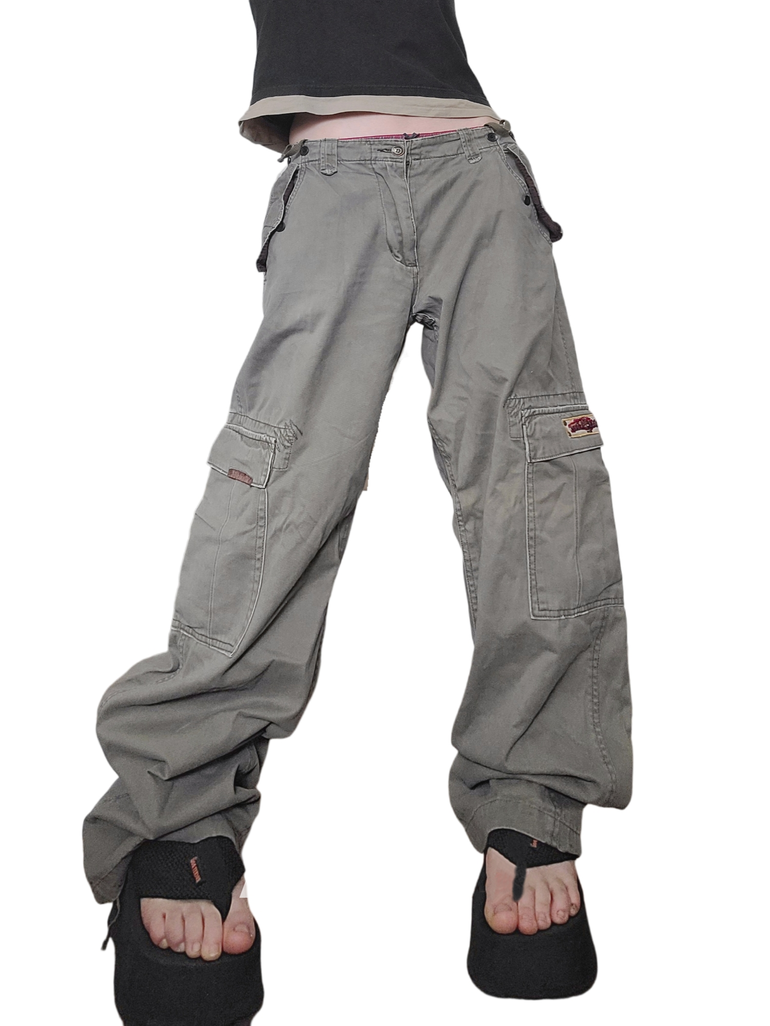 Baggy cargo 90s kaki skater grunge multipoches vintage